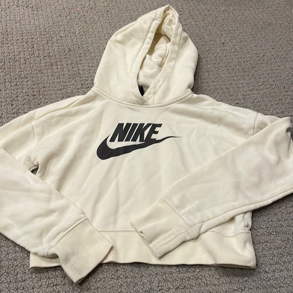 Cream colored large cropped sweater with a hood - Picture 1 of 4